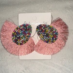 Pink Beaded Fringe Earrings